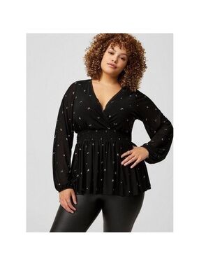 Torrid black floral surplice babydoll top
